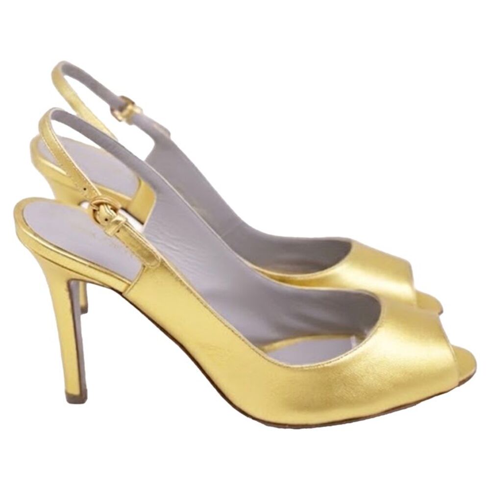 Sergio Rossi Slingback Sandal Heels in Gold Leather